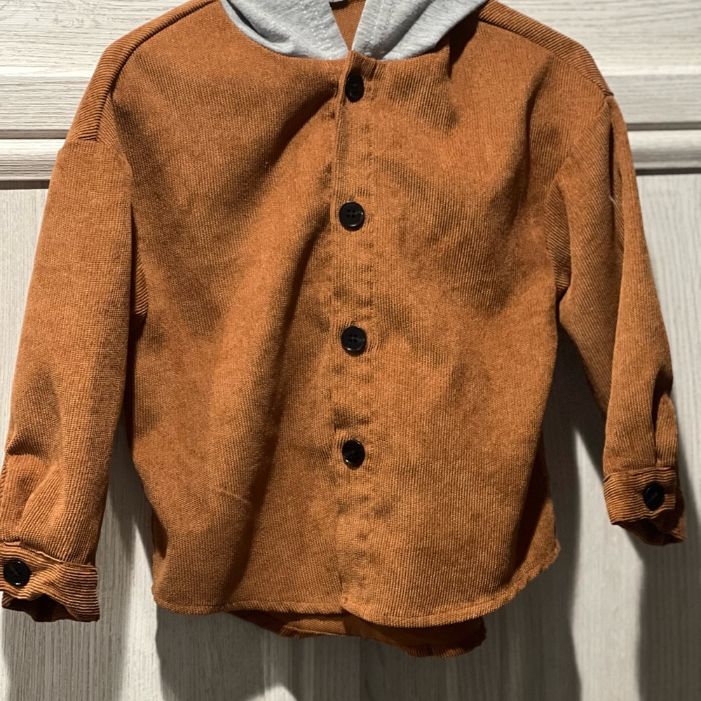 SHEIN Tan Corduroy Jacket with Gray Hood